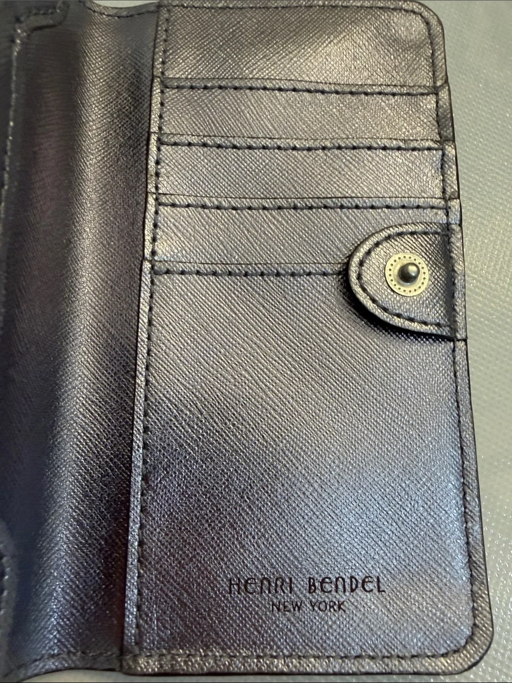 henri bendel Metallic Pewter Fold-Over Wallet